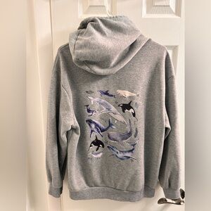 SHEIN Gray Ocean Wildlife Hoodie